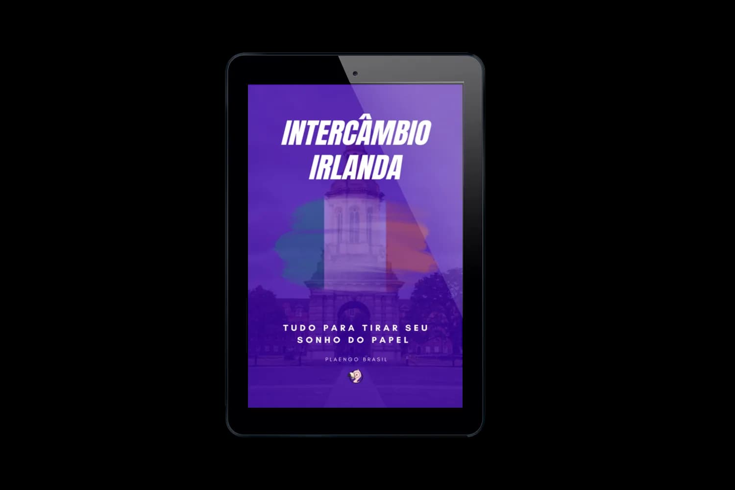 Mockup do e-book Guia Definitivo de Intercâmbio exibido em tablet